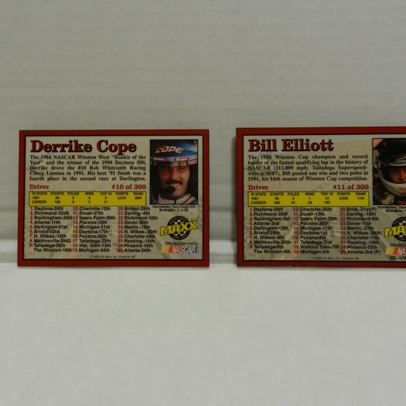 Derrike Cope # 10 & Bill Elliot # 11 1992 MAXX RACE NASCAR CARD 3-D ACRILIC - Picture 2 of 4